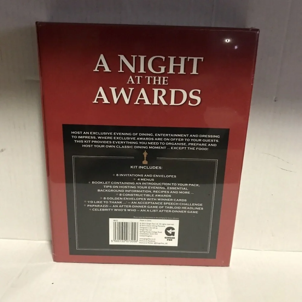TV Award Oscars Emmy's Night Dinner Party Game Planner For 8